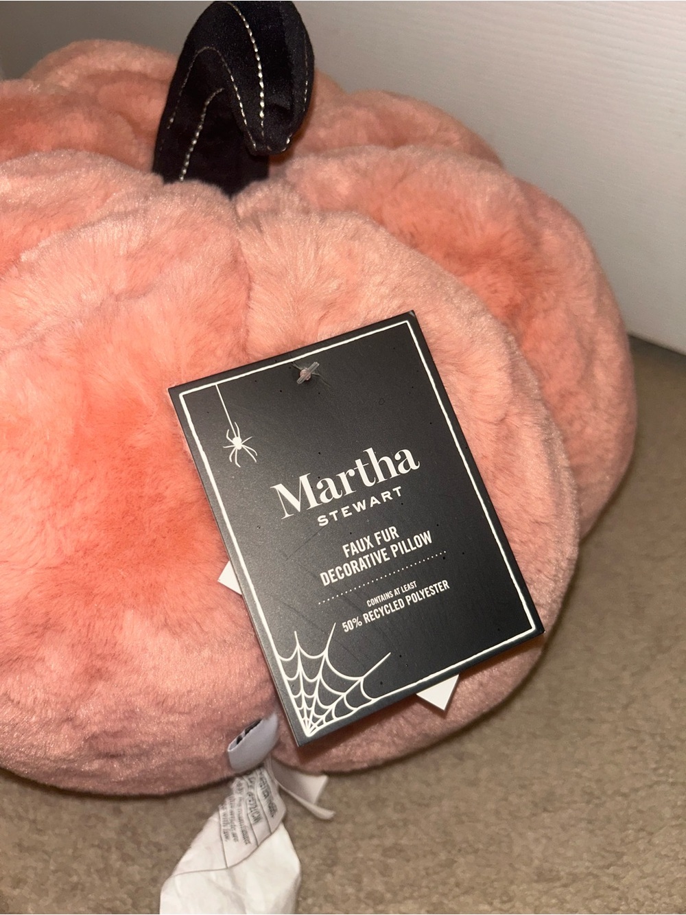Martha Stewart Light Pink Faux Fur Decorative Pumpkin Halloween Pillow - Picture 4 of 5